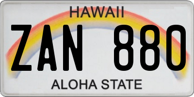 HI license plate ZAN880