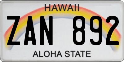 HI license plate ZAN892