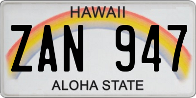 HI license plate ZAN947