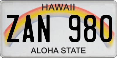 HI license plate ZAN980