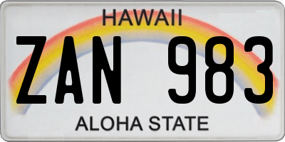 HI license plate ZAN983