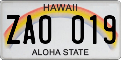 HI license plate ZAO019