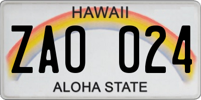 HI license plate ZAO024