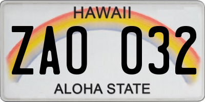 HI license plate ZAO032