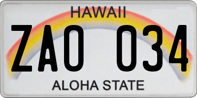 HI license plate ZAO034