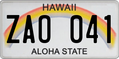 HI license plate ZAO041