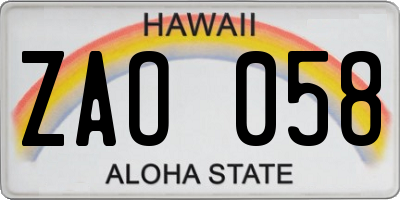 HI license plate ZAO058