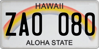HI license plate ZAO080