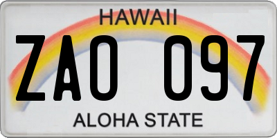 HI license plate ZAO097
