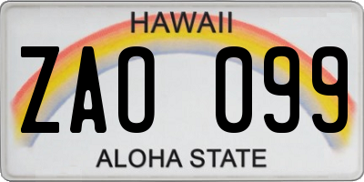 HI license plate ZAO099