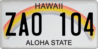 HI license plate ZAO104