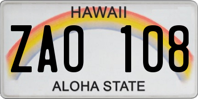 HI license plate ZAO108