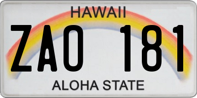 HI license plate ZAO181