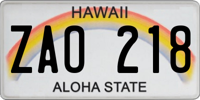 HI license plate ZAO218