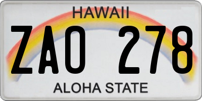 HI license plate ZAO278