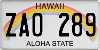 HI license plate ZAO289