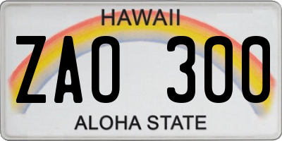 HI license plate ZAO300