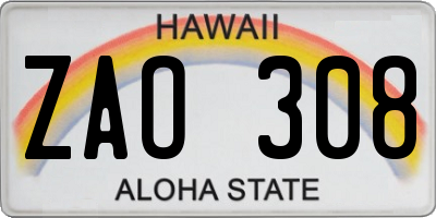 HI license plate ZAO308