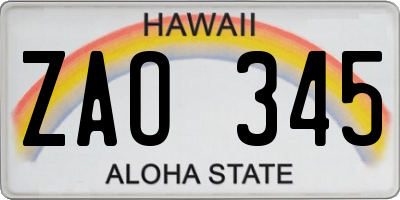 HI license plate ZAO345