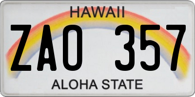 HI license plate ZAO357