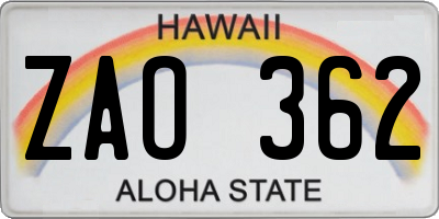 HI license plate ZAO362