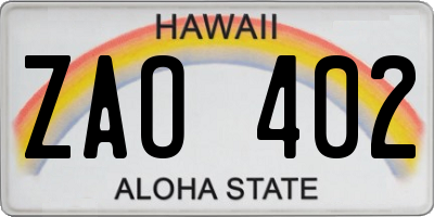 HI license plate ZAO402