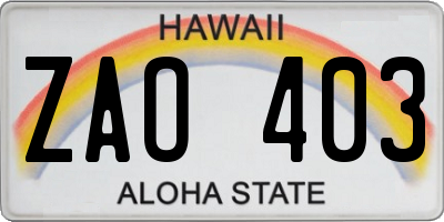 HI license plate ZAO403