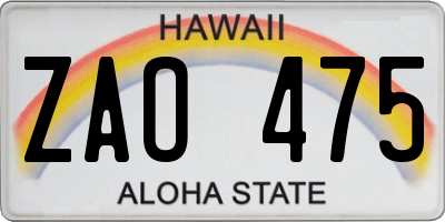HI license plate ZAO475