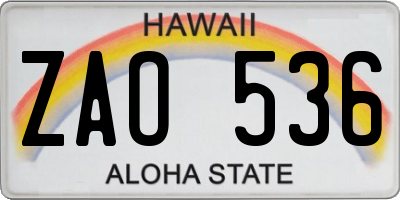 HI license plate ZAO536