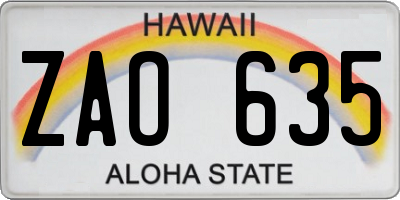 HI license plate ZAO635