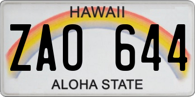 HI license plate ZAO644