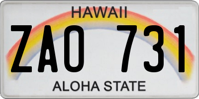 HI license plate ZAO731