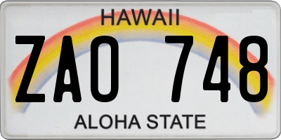 HI license plate ZAO748