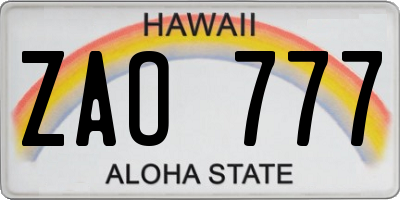 HI license plate ZAO777