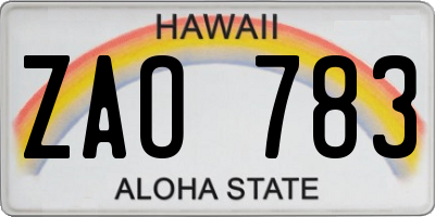 HI license plate ZAO783