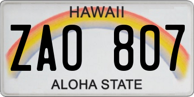 HI license plate ZAO807