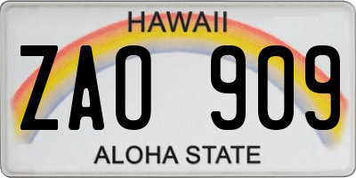 HI license plate ZAO909