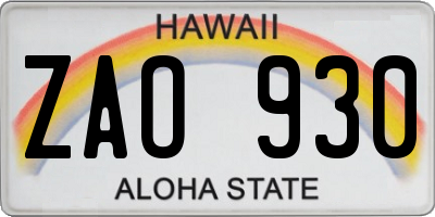 HI license plate ZAO930