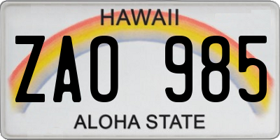HI license plate ZAO985