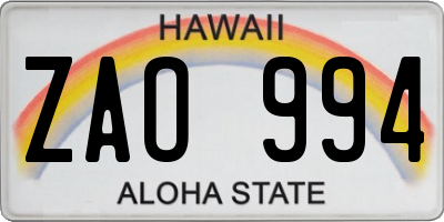 HI license plate ZAO994