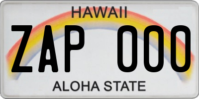 HI license plate ZAP000