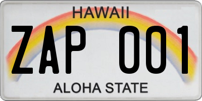 HI license plate ZAP001