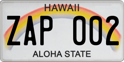 HI license plate ZAP002