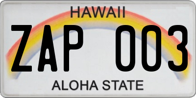 HI license plate ZAP003
