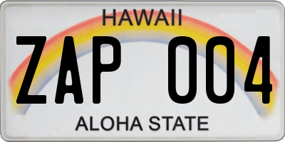 HI license plate ZAP004