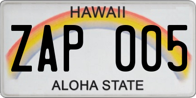 HI license plate ZAP005
