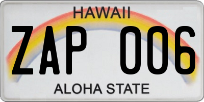HI license plate ZAP006