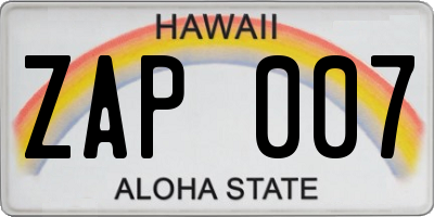 HI license plate ZAP007