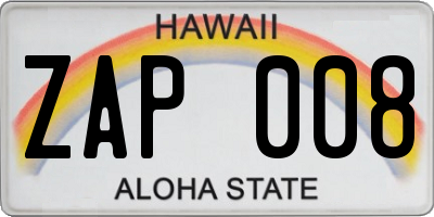 HI license plate ZAP008