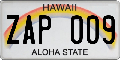 HI license plate ZAP009